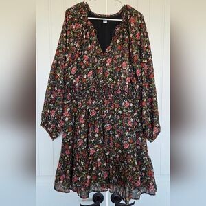 Old Navy Black Floral Long Sleeve Dress
